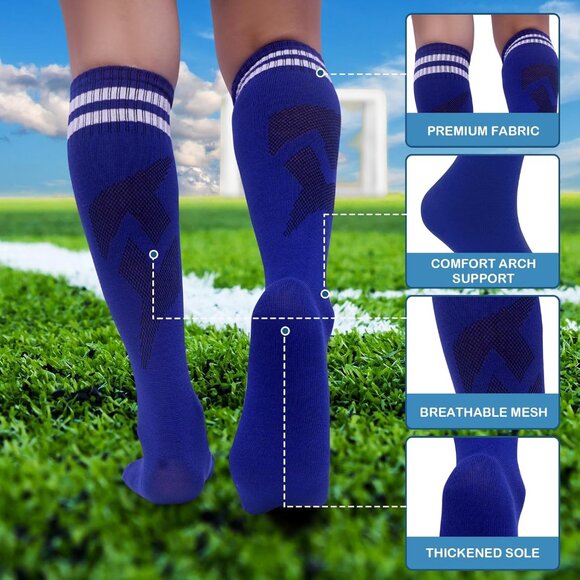 3 Pairs Kids Soccer Socks Striped Knee High Tube Socks Football Uniform Sports S - Picture 3 of 7